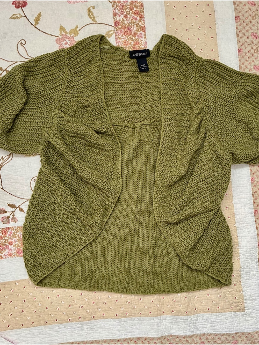 Lane Bryant Olive Open-Front Draped Knit Cardigan- size 18/20